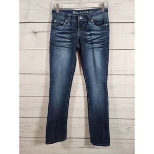Blue Asphalt Womens Blue Solid Stretch Low Rise Five‎ Pockets Bootcut Jeans  1